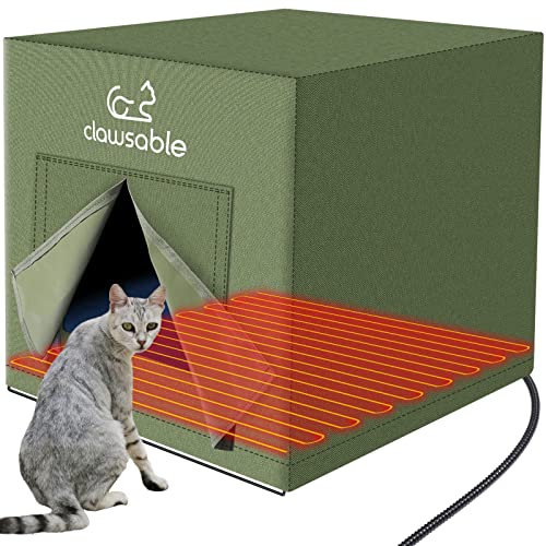 Large Heated Cat House for Outdoor Cats in Winter, Anti-Soaking Insulated Cat House, Elevated & Weatherproof, Warm Cat Shelter with Cat Heating Pad Bed, Indoor/Outdoor House for Feral Barn Cat Puppy