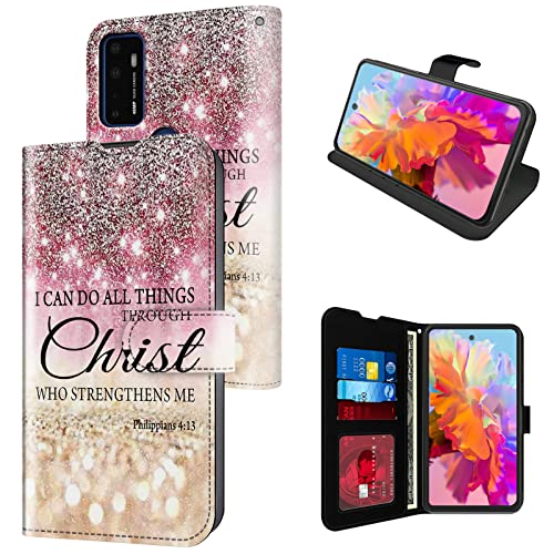 for Cricket Dream 5G Phone case, AT&T Radiant Max 5G 6.8"/Cricket Innovate 5G Wallet Case with Card Holder, PU Leather Kickstand Case Wallet for Cricket Dream 5G-I can do all things through christ