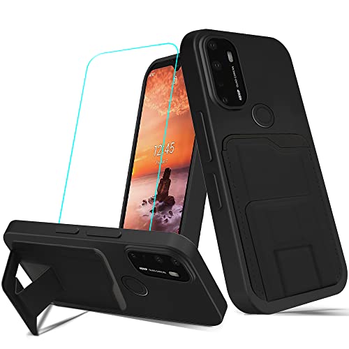 Case for AT&T Radiant Max 5G 6.8" / Cricket Dream 5G / Cricket Innovate 5G / AT&T Fusion 5G Phone Case with Tempered Glass Screen Protector Folding Stand Wallet Card Holder/ Slots Case - Black