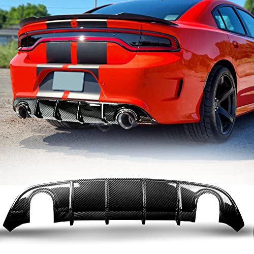 Rear Diffuser V3 Style Compatible with 2015-2023 Dodge Charger SRT Rear Lip Bumper Diffuser PP Valance Splitter OE Style Fit Non-Widebody Models, Carbon Fiber Style