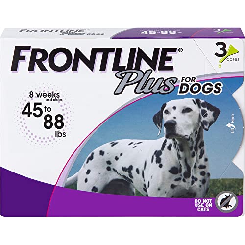 FRONTLINE Plus Flea and Tick Treatment for Large Dogs Up to 45 to 88 lbs, 3 Treatments