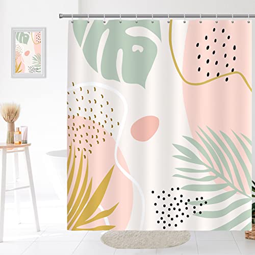 Seorsok Lovely Abstract Shower Curtain Leaves Boho Modern Simple Home Tub Bathroom Curtain Decorative Set with 12 Hooks Quick Dry Washable Durable Polyester Fabric 72" x 72"