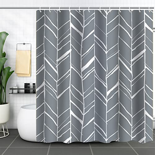 Qidordour Shower Curtain, Grey Fabric Shower Curtain Set with Hooks, Weighted Hem, 72x72 Inch Waterproof Polyester Bathtub Curtain, Washable, Quick Dry, Bathroom Decoration for Farmhouse Home Hotel