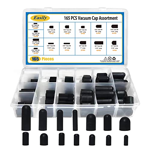 Vacuum Caps Rubber Plug Kit, 165 PCS 14 Size Assorted Vacuum Plugs Hose End Caps Assortment Kit for Carburetor, Manifold, Automotive 3/16'' 5/16" 7/32" 1/4" 5/32'' 3/8'' 1/8'' 1/2"