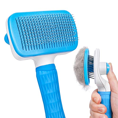Dog Brush Cat Brush for Grooming,Pet Grooming Brush,Self Cleaning Cat Dog Slicker Brushes with Smooth Handle,Great for Dogs and Cats With Medium Long Hair