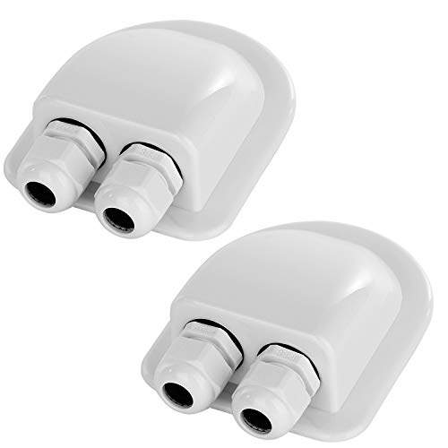 2 Pack of IP68 Waterproof Solar Cable Entry Gland by Restmo, Weather Resistant Dual Cable Entry Housing for Solar Panels of RV, Caravan, Marine, Boat, Cabin, White