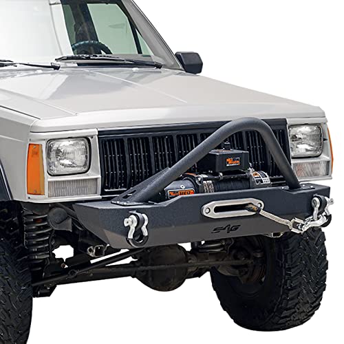 EAG Stinger Stubby Front Bumper with Winch Plate Fit for 1984-2001 Cherokee XJ/Comanche MJ