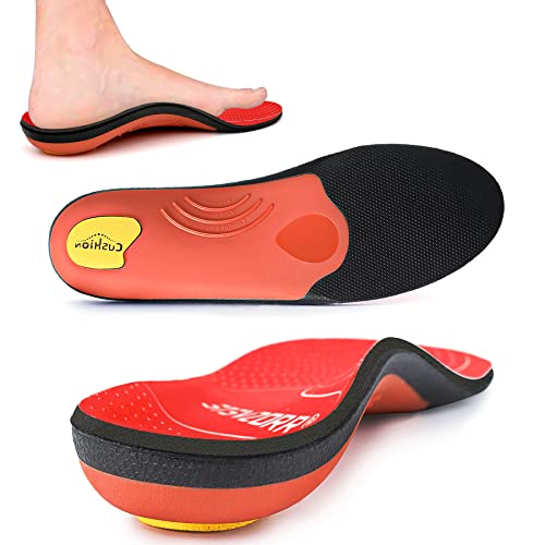 Arch Heavy Support Pain Relief Orthotics - 210+ lbs Flat Foot Heel Pads Plantar Fasciitis Work Boots Insole Inserts for Men and Women(SizeUS-8,length-27cmRed)