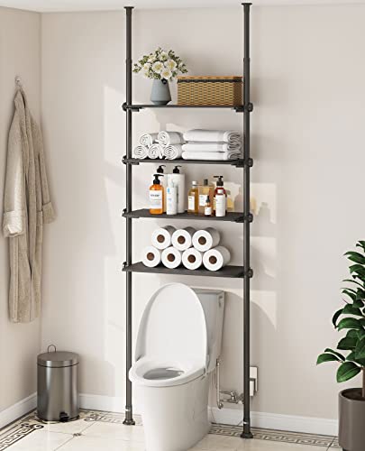 ALLZONE Over The Toilet Storage Cabinet, 4 Tier Over Toilet Bathroom Organizer, Adjustable Bathroom Shelves Over Toilet, Fit Most Showers on Above Toilet Storage, 92 to 116 Inch, Metal Shelves,Black