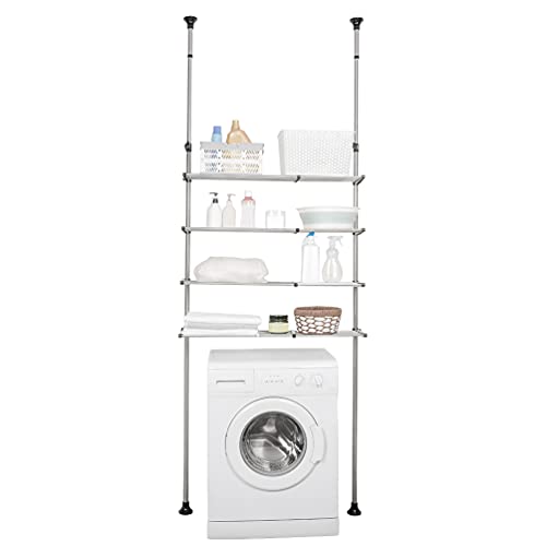 BAOYOUNI 4-Tier Expandable Laundry Shelf Over Toilet Washer Dryer Storage Rack Floor to Ceiling Bathroom Organizer Space Saver Tension Pole for Small Spaces, Black