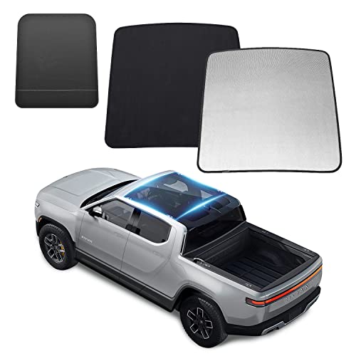 HANSSHOW Sunshade Glass Roof Sunshade Compatible with Rivian R1T, UV Blocking/Heat Insulation Cover Set Foldable Sun Shade Compatible with Rivian R1T 2022 2023 (1 pcs)(No Clips/Suctions Needed)