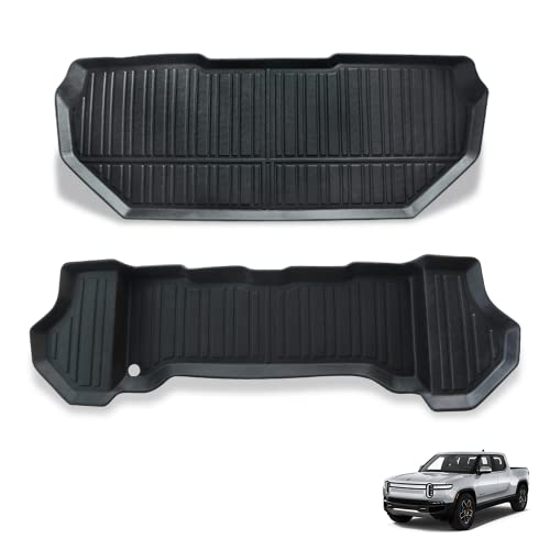 BestEvMod for Rivian R1T R1S All-Weather Front Trunk Mat TPE Material Rubber Cargo Liner Compatible with Rivian R1T R1S 2022 2023 Accessories (Upper + Lower Layer)