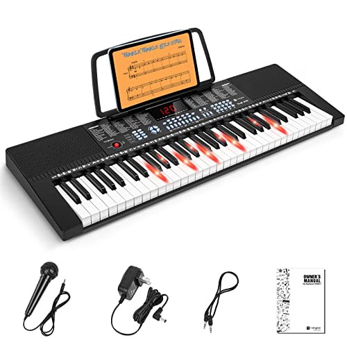 Vangoa Piano Keyboard 61 Key, Learning Lighted up Music Keyboard Piano for Kid Boy Girl Beginner, Electronic Piano Kit with Microphone, 3 Teaching Modes, 350 Tones, 350 Timbres, Black, VGK611