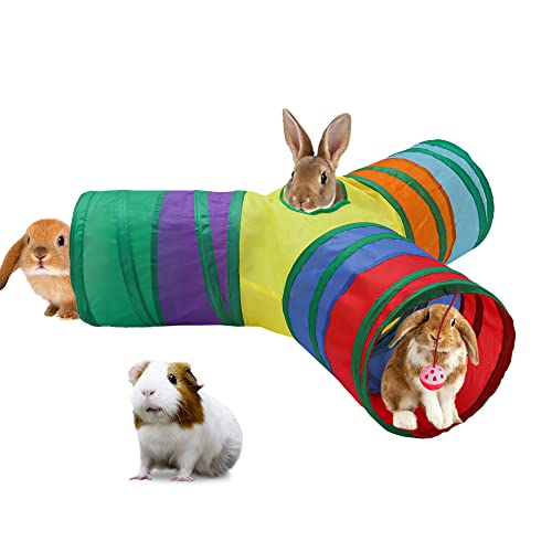 Guinea Pig Tunnel Hideout DZWLKJ Small Animal Tunnels Hideout and Tubes with 3 Way Collapsible, Interactive Ball for Hamster, Chinchilla, Hedgehog, Ferret, Baby Rabbit 24.8''x11.02''x9.84''.