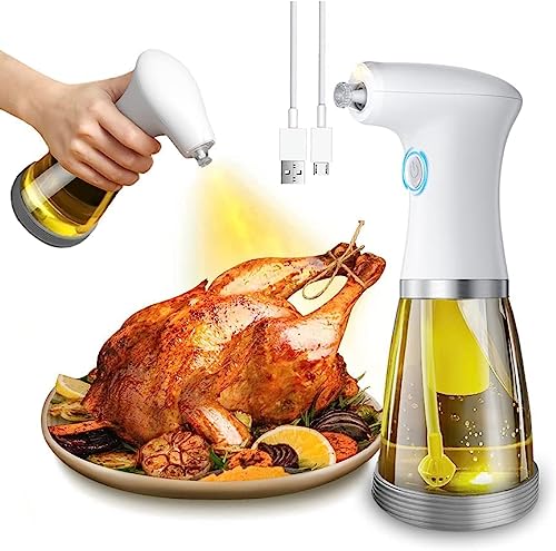 LHBD Electric oil sprayer bottle for Air Flyer cooking -olive oil mister for BBQ 240ml/8.11oz butter melter spritzer Dispenser with USB Rechargeable, Kitchen Gadgets for Air Fryer,Salad Dressings