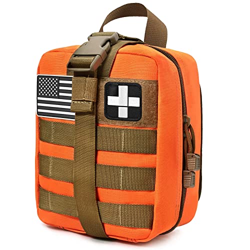 Tactical MOLLE Rip-Away EMT Medical First Aid IFAK Lifesaving Pouch,Outdoor Medical Package,Mountaineering/Climbing Rescue Tools Package Made of 600D Waterproof Fabric (Orange)