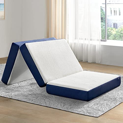 Molblly Folding Mattress, 6 inch Memory Foam Tri Folding Mattress, Portable Trifold Mattress Topper with Breathable & Washable Cover, Foldable Mattress Guest Bed for Camping, Twin - 38"x 75"x 6"
