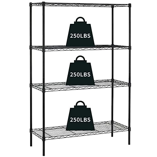 4-Tier Shelf Adjustable, Heavy Duty Storage Shelving Unit (250 Lbs Loading Capacity Per Shelf) Metal Shelves Steel Organizer Wire Rack Shelf for Pantry Garage Kitchen