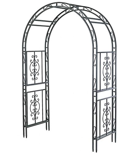 Plow & Hearth Arch Metal Outdoor Garden Arbor | Montebello | 84-in (H) x 53-in (W) x 23-in (D) | Black | Iron Trellis Lattice for Climbing Plants | Wedding | Outdoor Patio Dcor