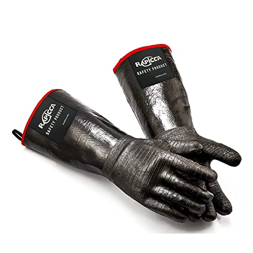 RAPICCA BBQ Gloves,17IN 932 Heat Resistant For Grill,Smoker,Cooking,Pit,Barbecue,Textured Palm Handle Greasy Food on Your Fryer,Grill,Oven Without Slip,Waterproof,Oil Resistant,Very Easy to Clean(XL)