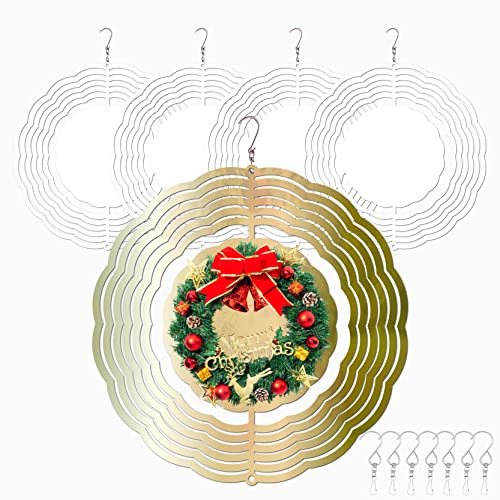 5 Pack 10-inch Sublimation Wind Spinner Blanks, 3D Metal Wind Spinners, Sublimation Blanks Spinner, Double-Sided Hanging Yards Garden Lawn Decoration for Christmas Spinners Gift