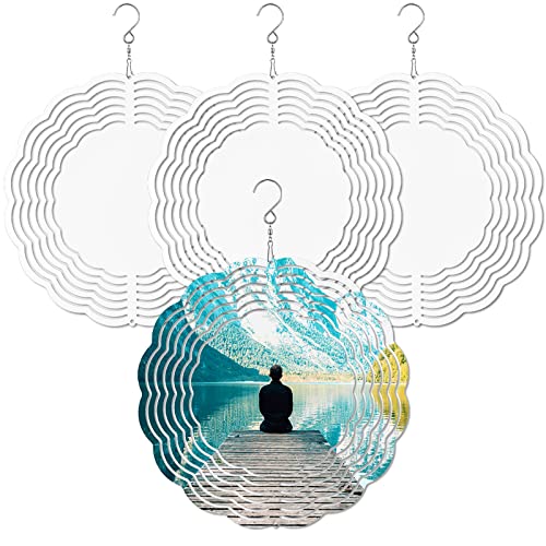 4 Pack 10inch Sublimation Wind Spinner Blanks Wind Kinetic Energy Sculpture 3D Aluminum Double-Sided Hanging Decoration DIY Craft Hanging Decorative Garden Courtyard(4Pcs-Round)