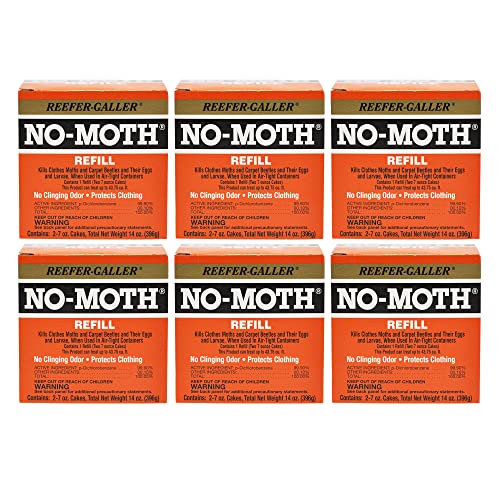 Reefer-Galler NO Moth Closet Hanger Refills - Kills Clothes Moths, Carpet Beetles, Eggs & Larvae (2 Moth Cakes, Pack of 6)