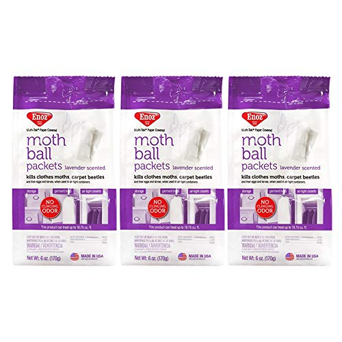 Enoz Lavender Scented Moth Ball Packets: Kills Clothes Moths, Carpet Beetles, Eggs and Larvae (6 oz Bag, 3 Pack)