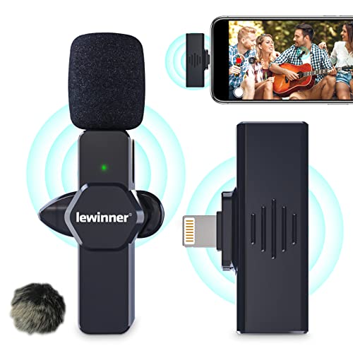 lewinner Wireless Lavalier Microphone for iPhone iPad, Plug & Play Lapel Clip-on Mini Mic for YouTube Facebook Live Stream TikTok Vlog Zoom Video Record - No APP & Bluetooth Needed/Noise Reduction