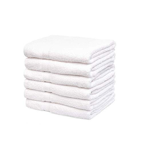 Linteum Textile 6 Piece Towel Set, 20x40 Inch, 100% Cotton Premium-Quality Hair Towels, Salon, Spa, Pool and Gym Towels 16s Ring Spun Quick Dry Fresh & Fluffy Absorbent and Plush, White