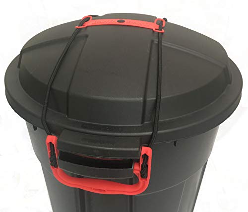 Bandit-Band Strap Latches Under Any Two-Handled Trash Can to Stop Raccoons and Animals. TRASH CAN NOT INCLUDED