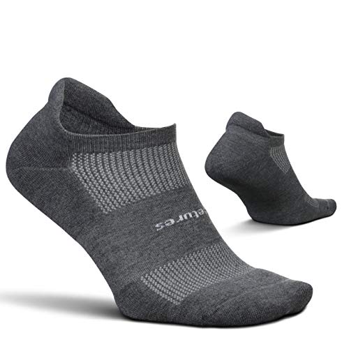 Feetures High Performance Cushion No Show Tab - Running Socks for Men and Women - Athletic Ankle Socks - Moisture Wicking- Large, Heather Gray