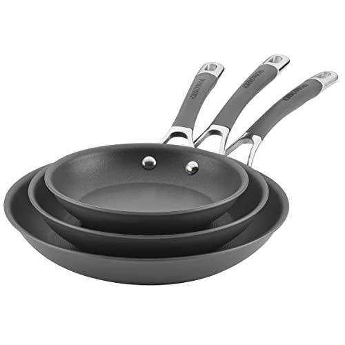 Circulon Radiance Hard Anodized Nonstick Frying / Fry Pan Set / Skillet Set - 8.5 Inch, 10 Inch, and 12.25 Inch , Gray