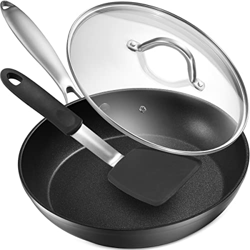 Nonstick Frying Pan - Kitchen Cookware Set 10 Hard Anodized Skillet, Lid and Silicone Spatula - Egg Pan - Non Stick Frying Pans for Cooking - Gas, Electric, Oven or Induction Cookware Kitchen