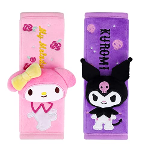 Roffatide Anime My Melody Kuromi Car Seatbelt 2 PCS Shoulder Pad Seat Belt Cover Protector Plush Compatible with All Cars