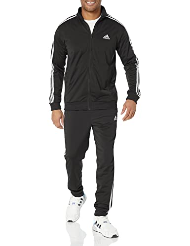 adidas Mens Sportswear Basic 3-stripes Tricot Tracksuit, Black, Large US