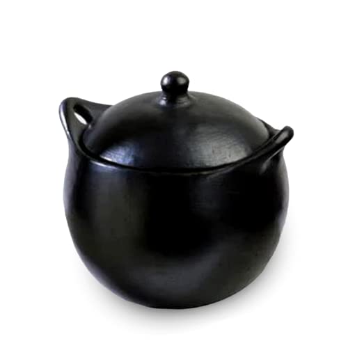 Toque Blanche Chamba Black Clay Soup Pot with Handles & Lid - Handmade Cookware Pot, Clay Cooking Pots for Dishes, Stews, Soup Bowl, Beans & More that Stays Hot for Kitchen, Black - 6-Quart Large Pot