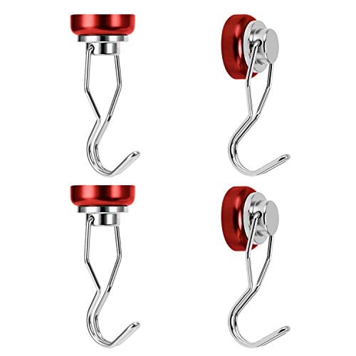 Ant Mag Swivel Magnetic Hooks 50lbs Heavy Duty Grill Magnet Hooks 4 Pack with Scratch Proof Stickers Great for Home Refrigerator Kitchen Store Grill BBQ Office Warehouse (Red)
