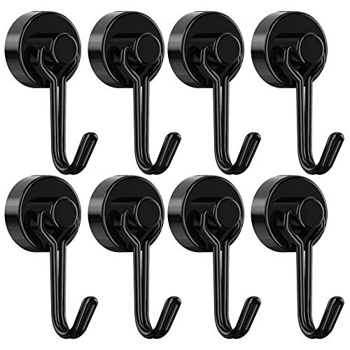 Tohoer Magnetic Hooks, Heavy Duty Neodymium Magnet Hook 30LBS with Rust Proof for Indoor Outdoor Hanging,Refrigerator,Grill,Kitchen,Key Holder,Black,Pack of 8