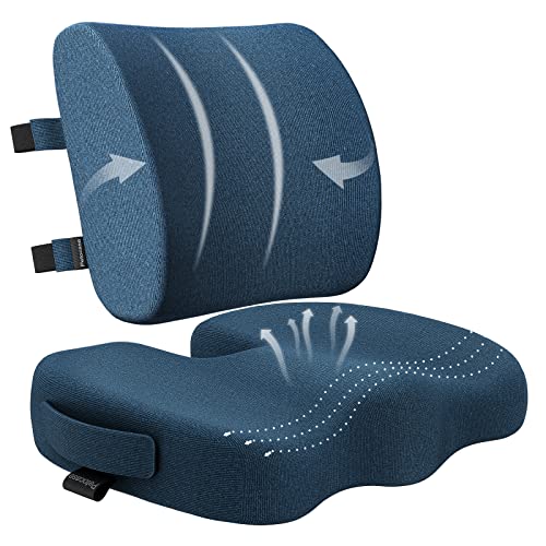 2022 Memory Foam Seat Cushion Orthopedic Design & Back/Lumbar Support Pillow for Office Chair, Car, Truck, Wheelchair for Hemorrhoid, Pregnancy Post Natal, Sciatica,Tailbone & Lower Back Pain Relief