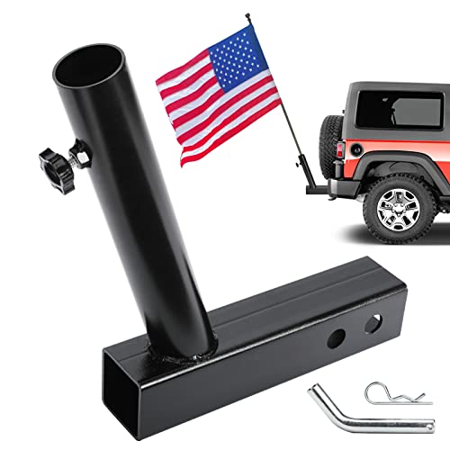 DenForste Hitch Flag Pole Holder - Flagpole Hitch Mount Universal Fit for Trailer Truck Jeep RV Pickup - Angled Flag Pole Holder Compatible with 2 inch Hitch Receivers