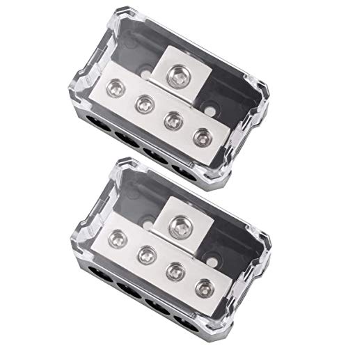 VonSom 4 Way Power Distribution Block, 1x 0/2/4 AWG Gauge in / 4X 4/8/10 Gauge Out Amp Power Distribution Ground Distributor Connecting Block for Car Amplifier Audio Splitter 2 Pack