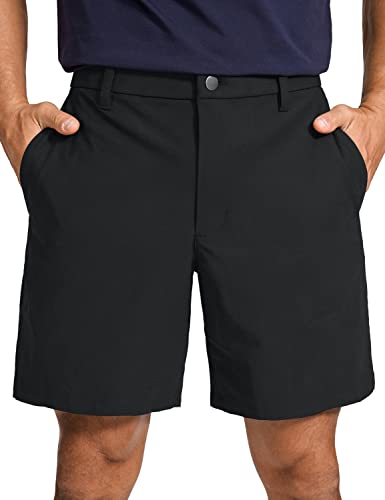 CRZ YOGA Men's All-Day Comfort Golf Shorts - 7'' Stretch Lightweight Casual Work Flat Front Shorts with Pockets Black 36