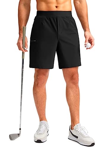 Viodia Men's 7" Golf Shorts with 5 Pockets Elastic Waist Dry Fit Stretch Lightweight Shorts for Men Hiking Casual Athletic Black