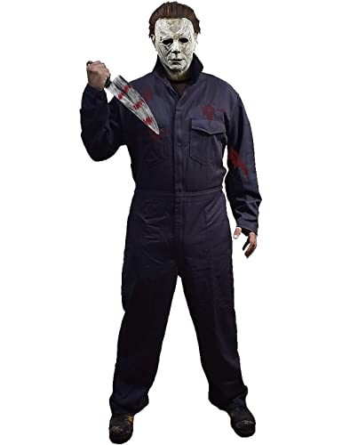 Adults Michael Myers Costume with Blood Knife Scary Halloween Coverall Jumpsuit for Killer Horror Cosplay Props RA003XL