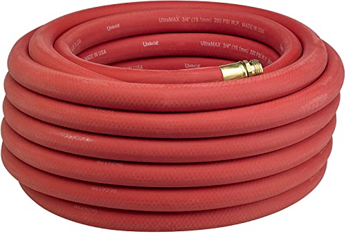 Underhill UltraMax Commercial Garden Water Hose 100 ft, Heavy-Duty, Rubber, Flexible, Kink Free, Industrial, 200 psi WP, 800 psi BP, H10-100, 1" x 100' NPSH, Red