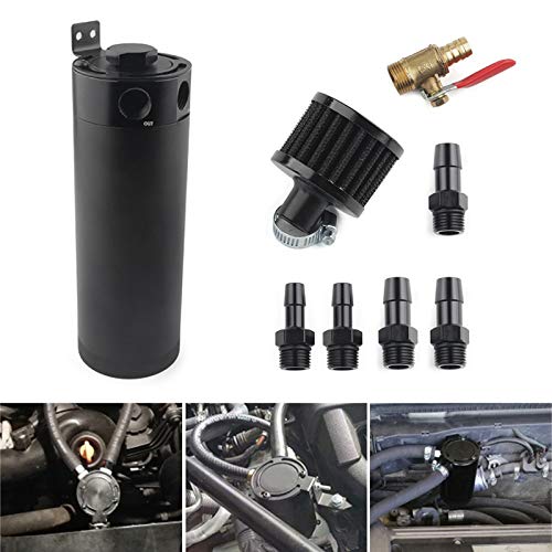 mrhello 750ml Baffled Oil Catch Can Reservoir Tank Universal Breather Filter with Drain Valve 2 Port Aluminum