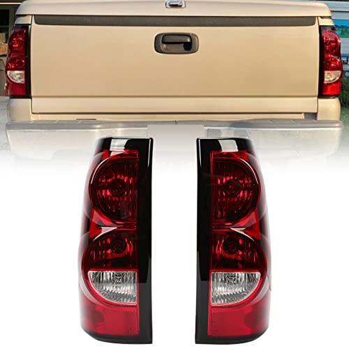 ECOTRIC Tail Lights Compatible with 2003-2006 Chevy Silverado 1500 2500 3500 Pair Rear Taillights Brake Signal Lamp w/Bulbs and Harness Passenger and Driver Side