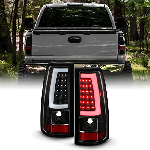 AKKON - Fits 2003-2006 Chevy Silverado 1500/2500/3500/1500HD/2500HD 2007 Classic [C-Tube] Black Tail Lights Brake Lamp Fleetside