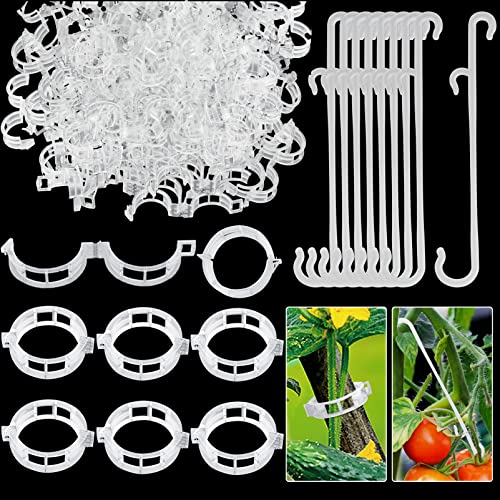 250 Pcs Tomato Clips, Plant Support Clips and J Tomato Hooks, Plastic Trellis Clips Vegetable Cages Vine Garden Clips for Tomato Cucumber Grape Melon - Makes Plants Grow Upright or Prevent Falling Off